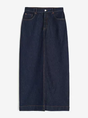 Dark blue denim maxi skirt