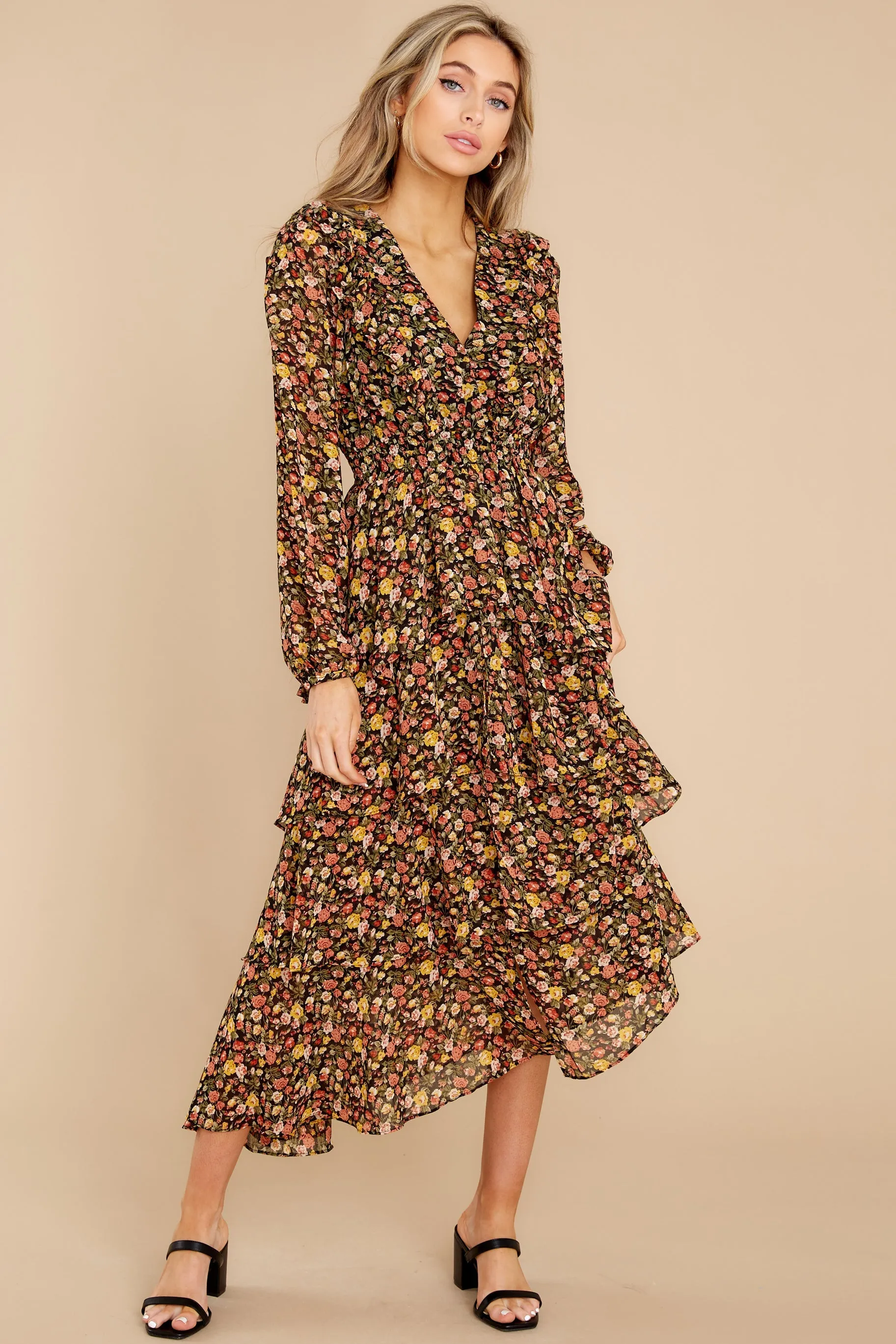 Delightful Moments Black Floral Print Maxi Dress