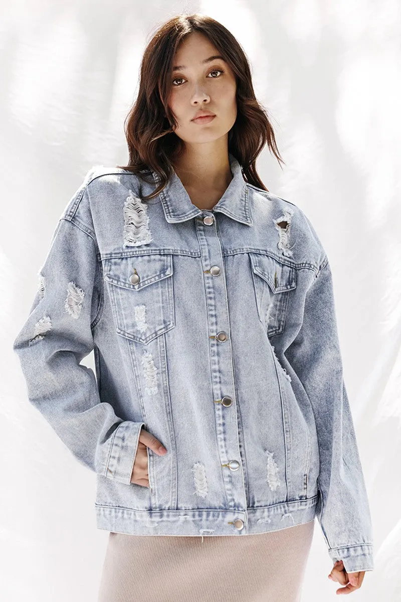 Distressed denim jacket