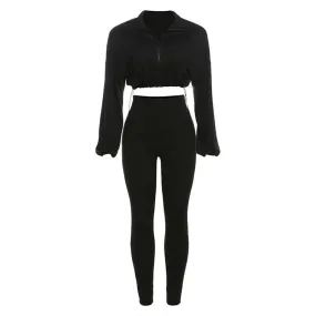 Drawstring Waist Midriff-baring Top High Waist Suit