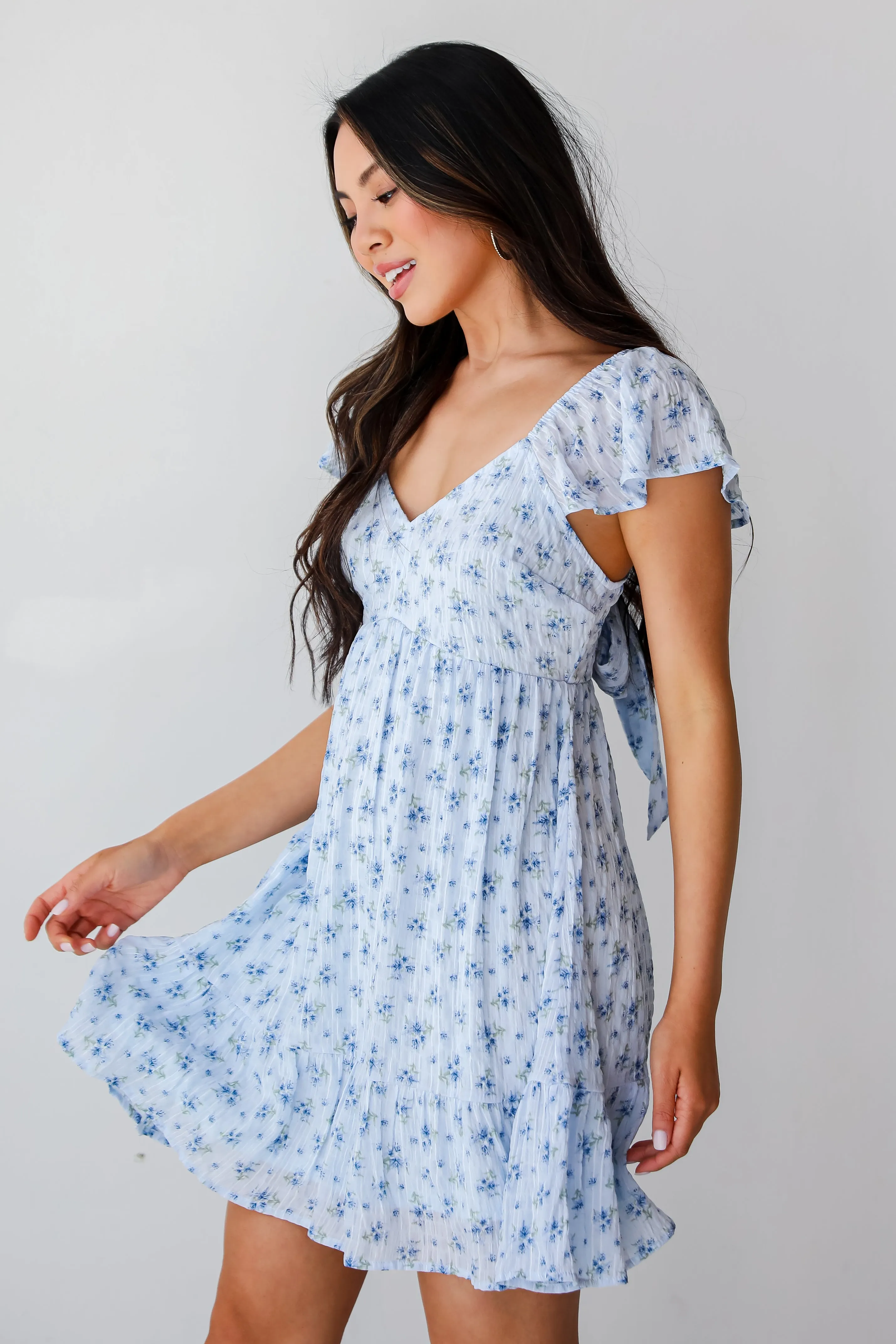 Easily Beloved Light Blue Floral Mini Dress