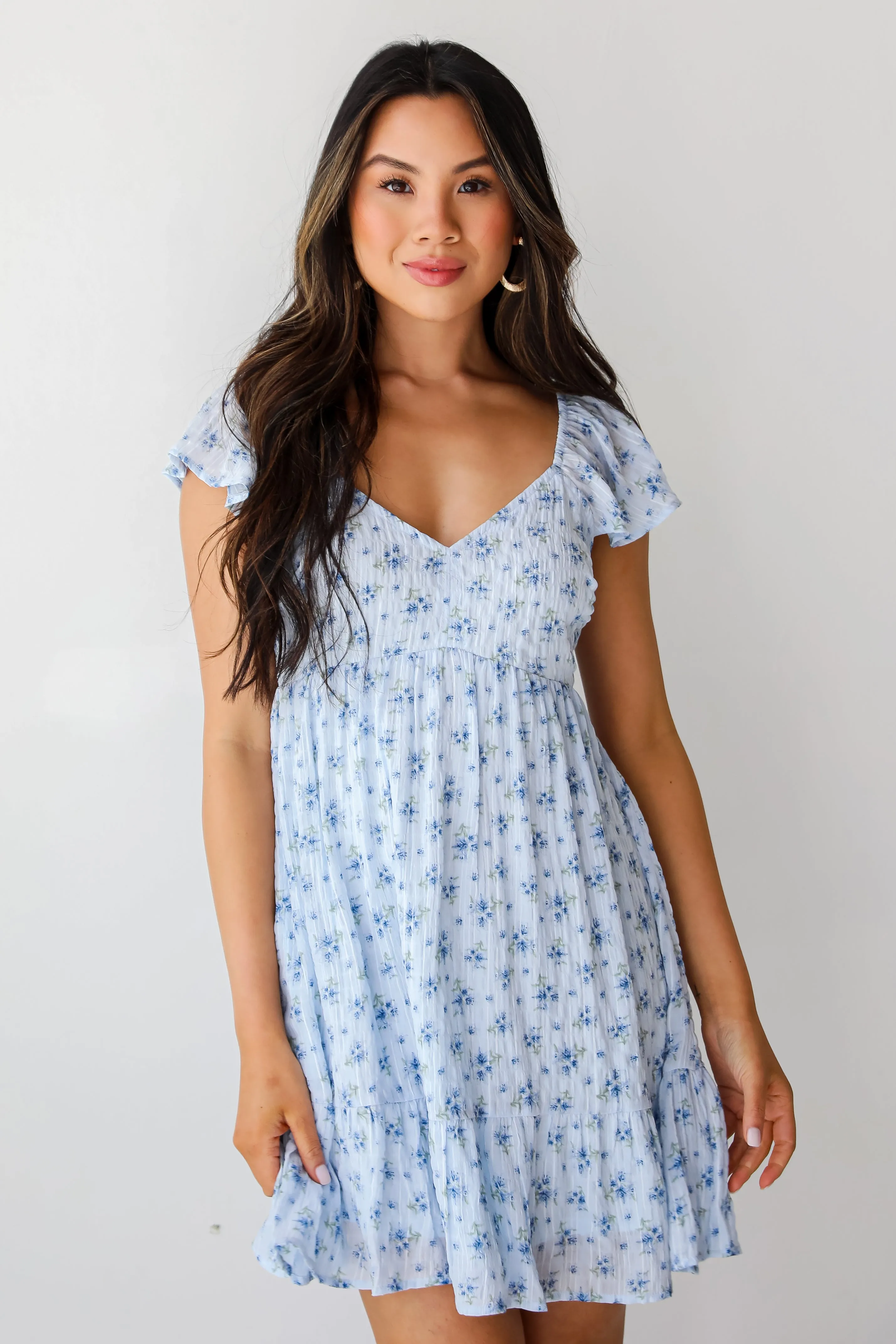 Easily Beloved Light Blue Floral Mini Dress