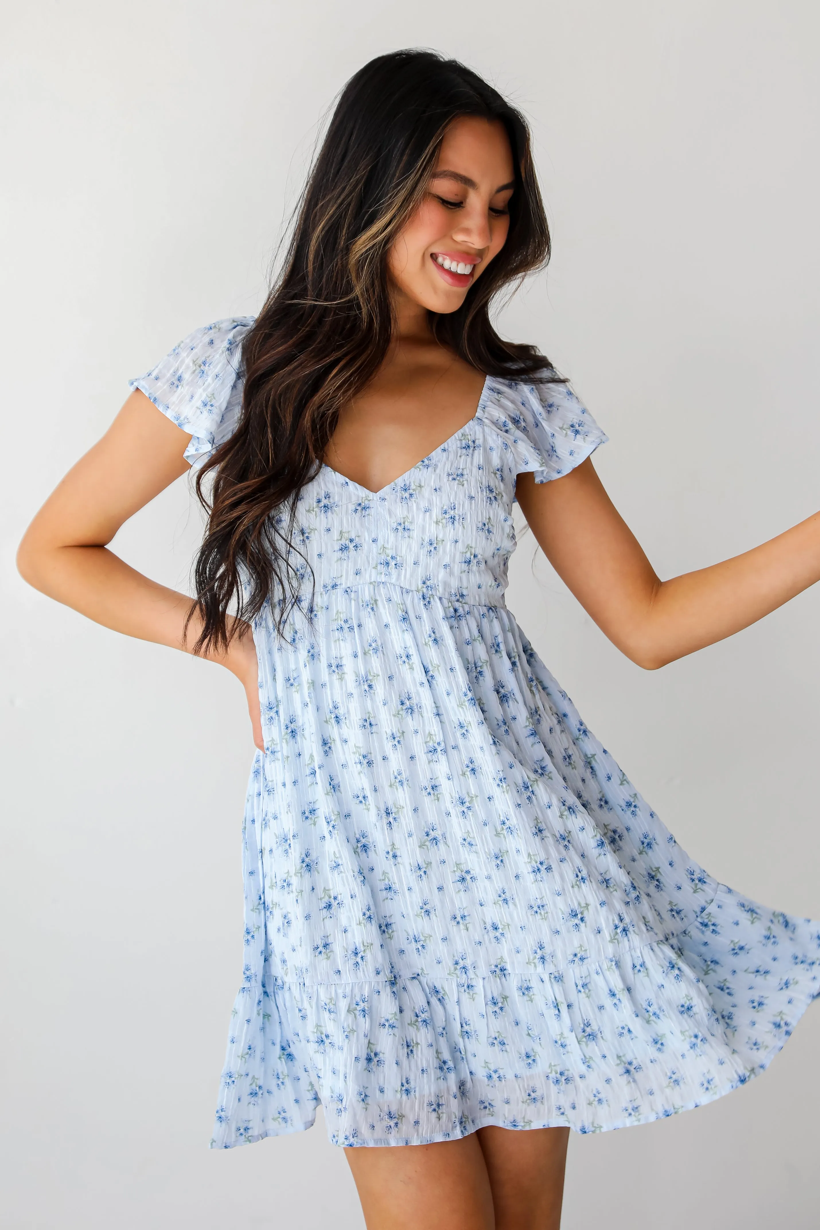 Easily Beloved Light Blue Floral Mini Dress