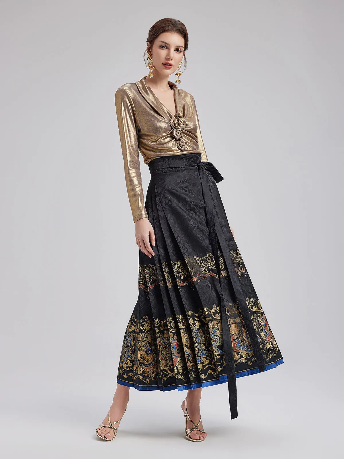 Elegant Chinese Style Pleated Skirt