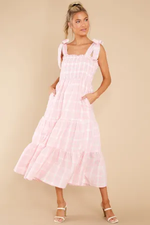 Elegant Darling Light Pink Gingham Cotton Maxi Dress