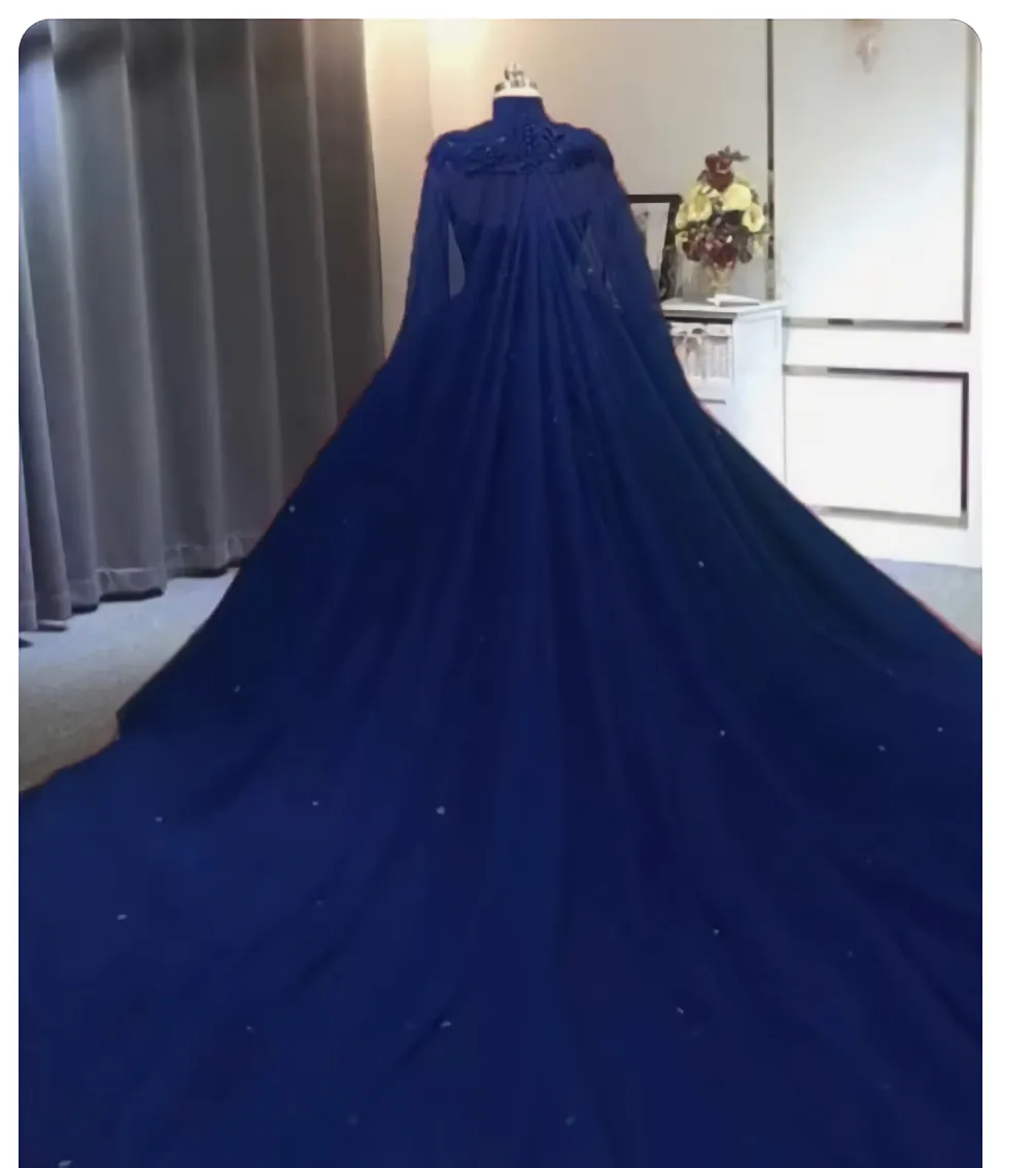 Elegant Lace Embroidery Tulle Beaded Quinceanera Dresses Navy Blue Ball Gown Prom Dress With Cape