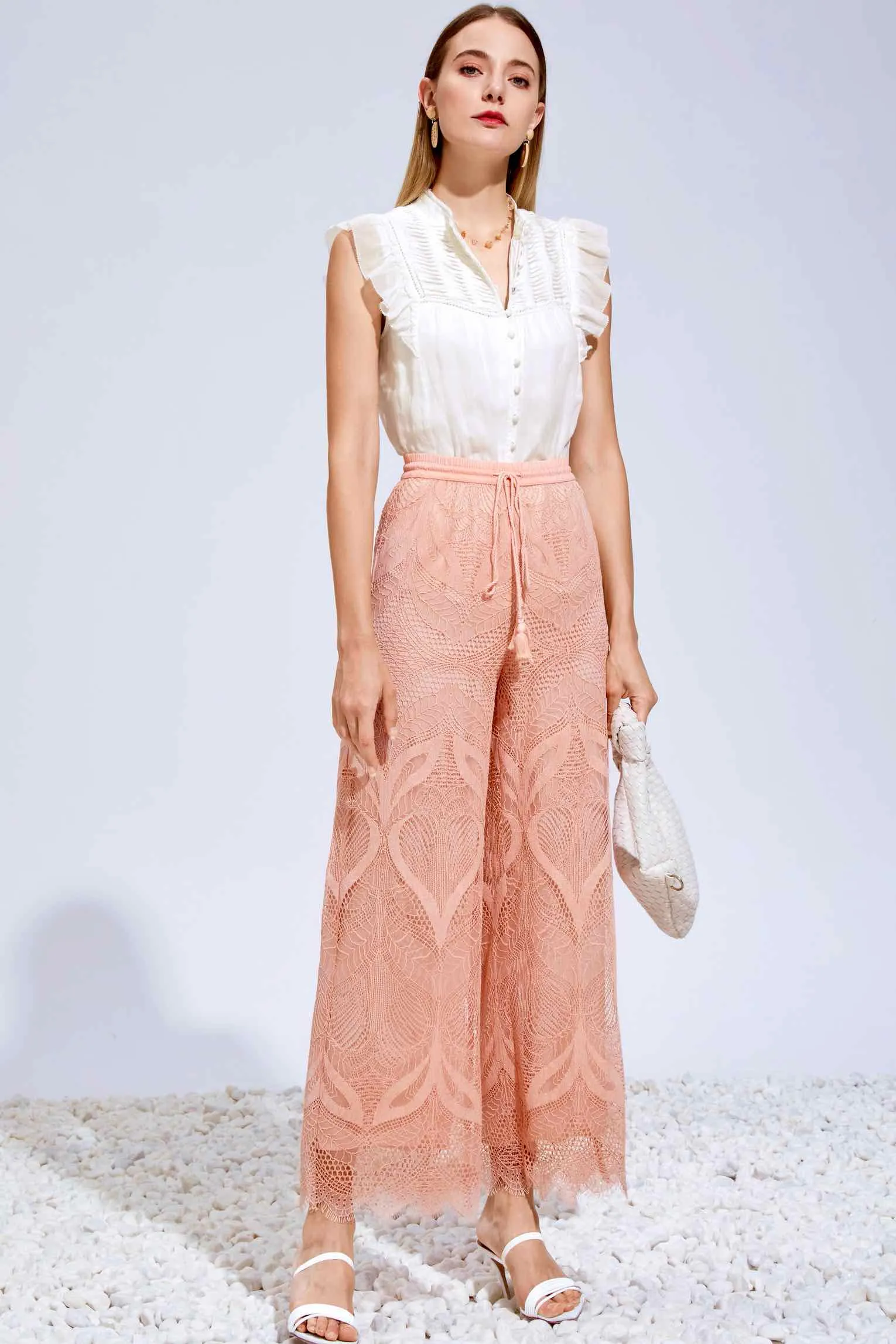 Ella Lace Pants - Salmon Pink