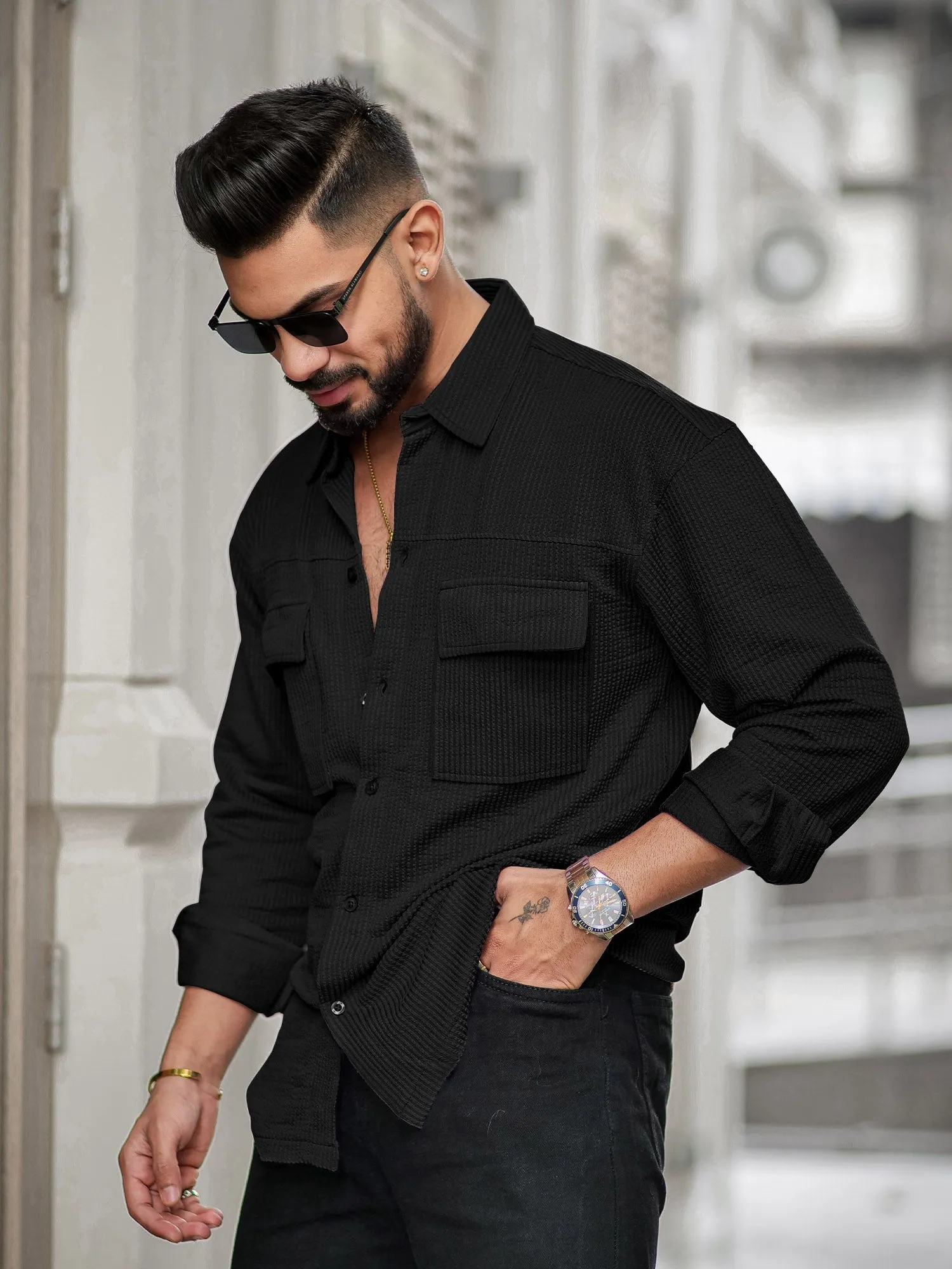 Elliot Cargo Knit Black Lycra Shirt