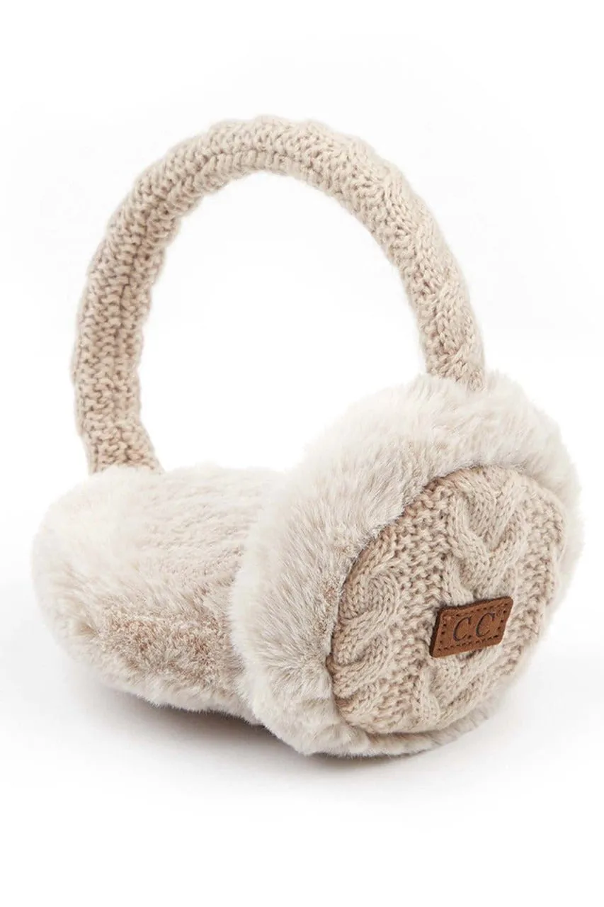 EM3661 Cable Knit Furry Earmuffs