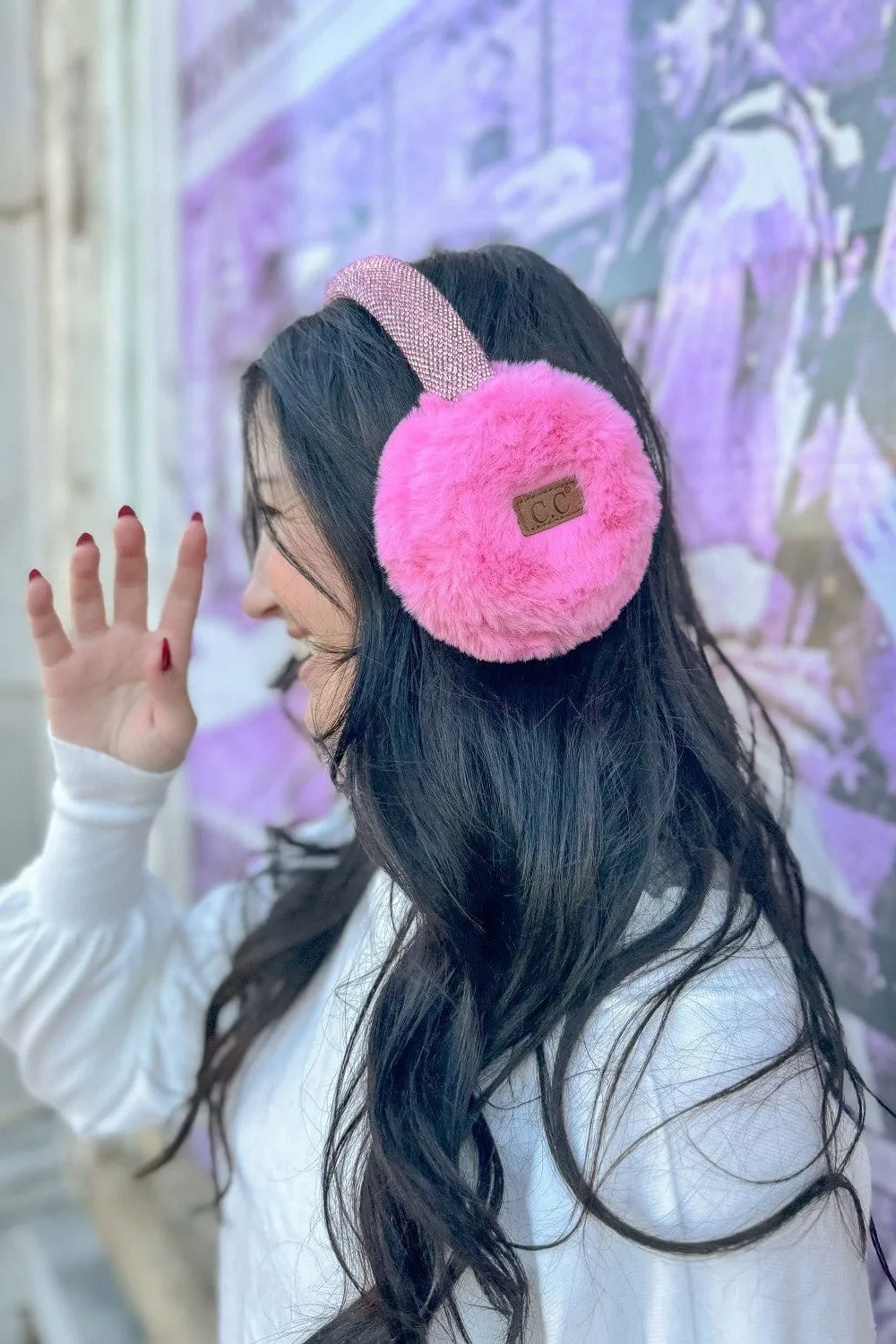 EMS4283 Furry Rhinestone Band Earmuffs