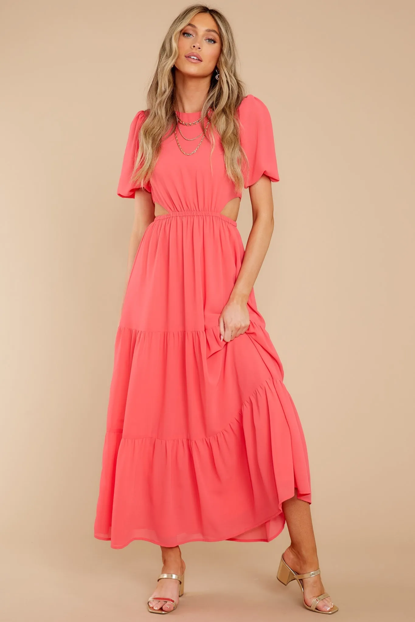 Enjoy The Sunshine Coral Maxi Dress