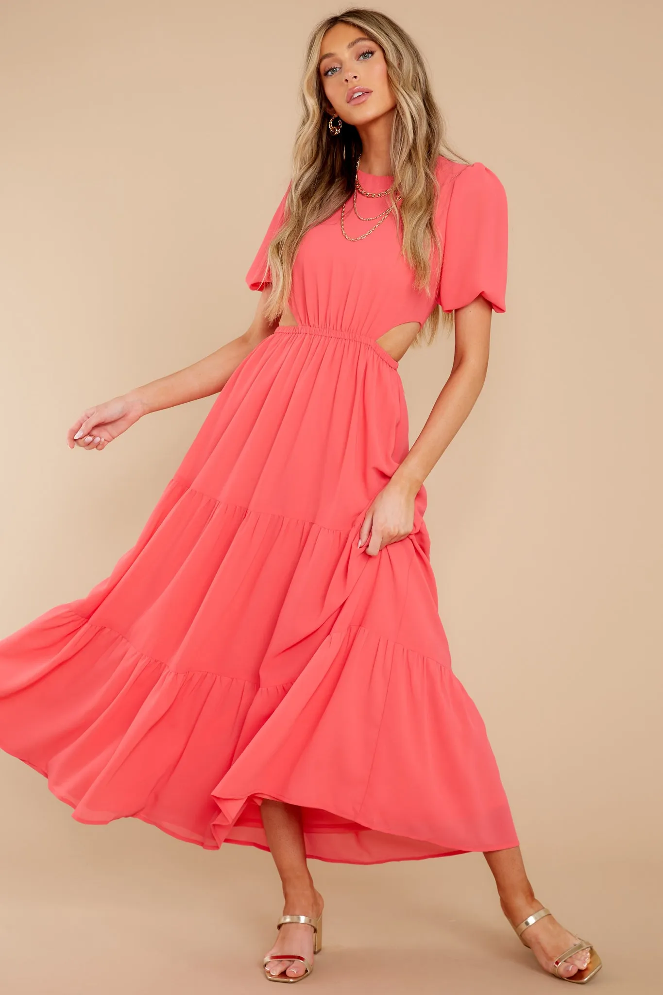 Enjoy The Sunshine Coral Maxi Dress