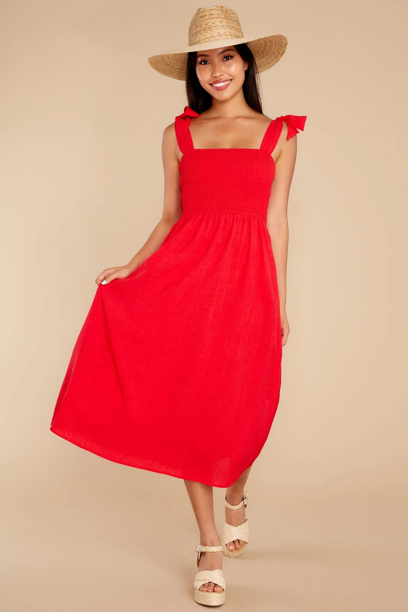 Falling For You Again Red Midi Dress