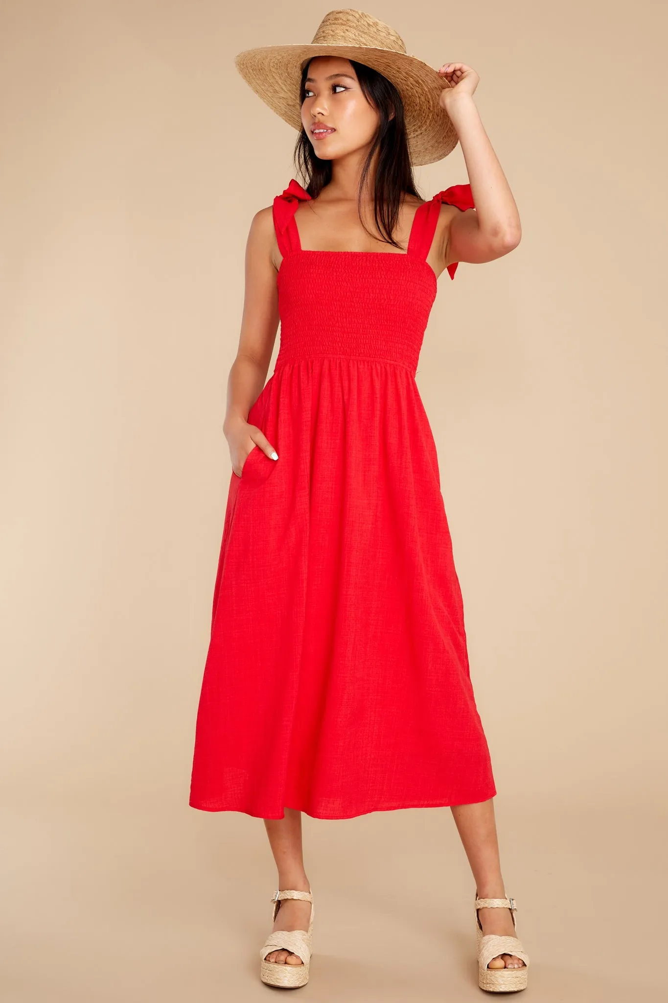 Falling For You Again Red Midi Dress