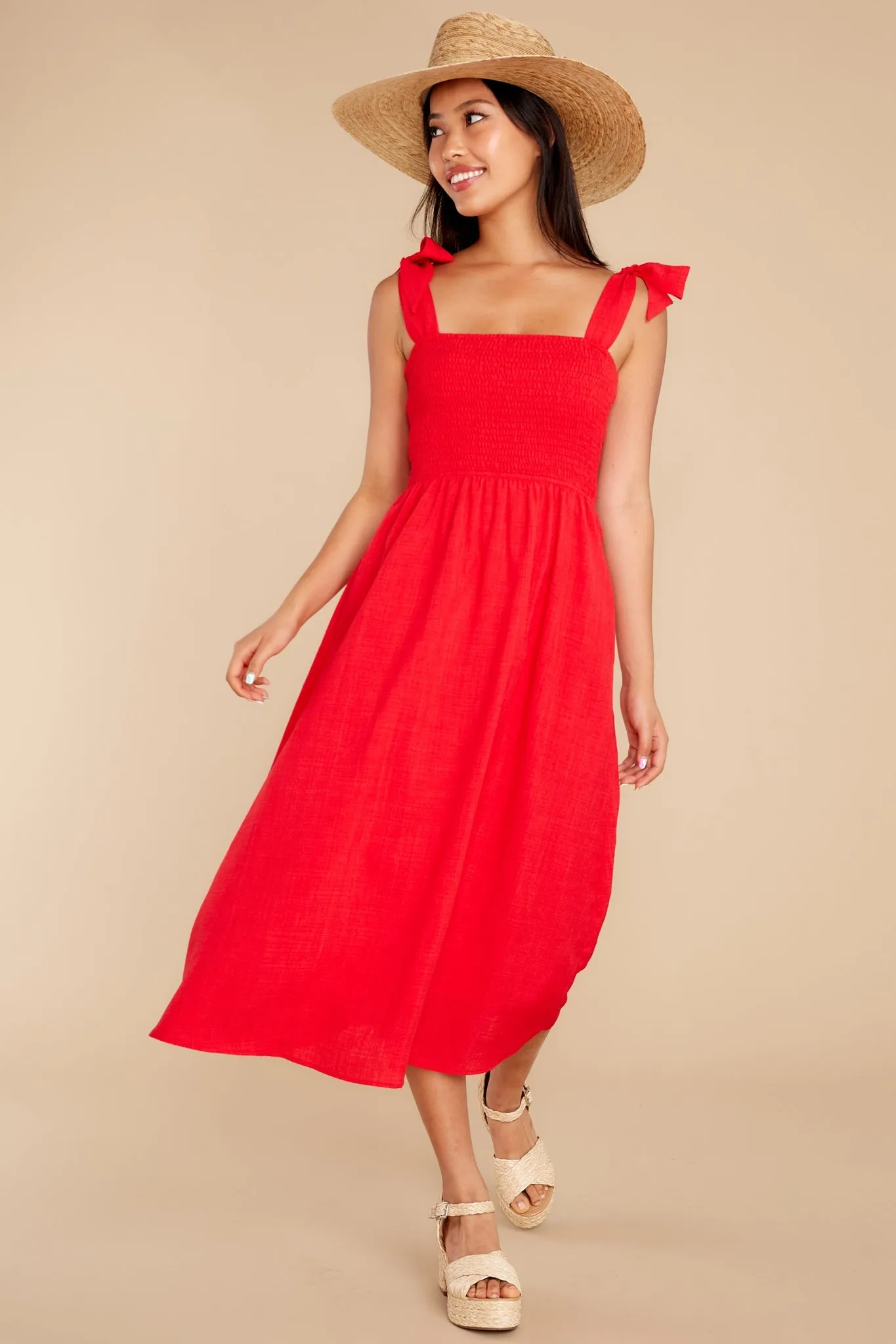 Falling For You Again Red Midi Dress