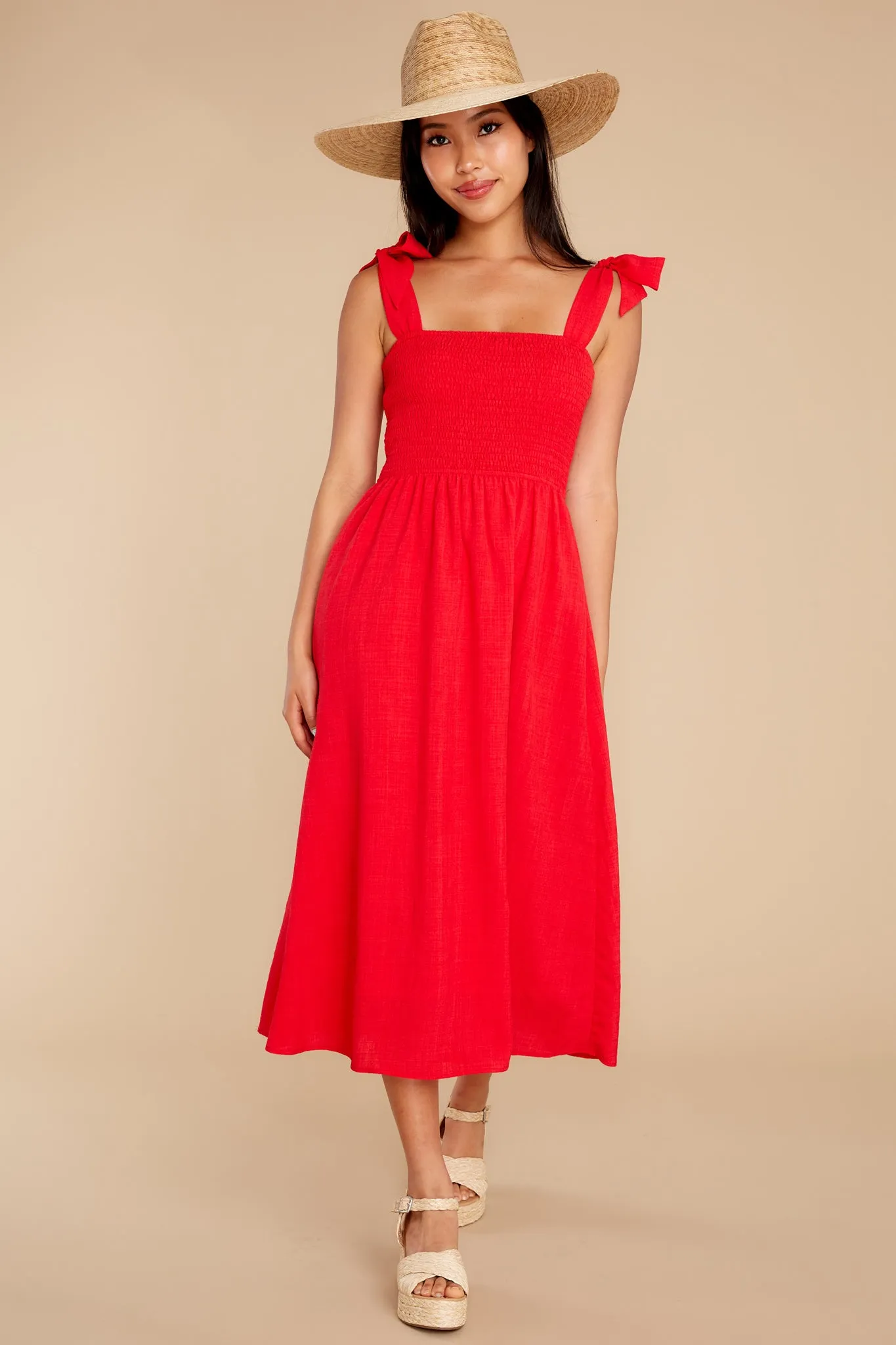 Falling For You Again Red Midi Dress