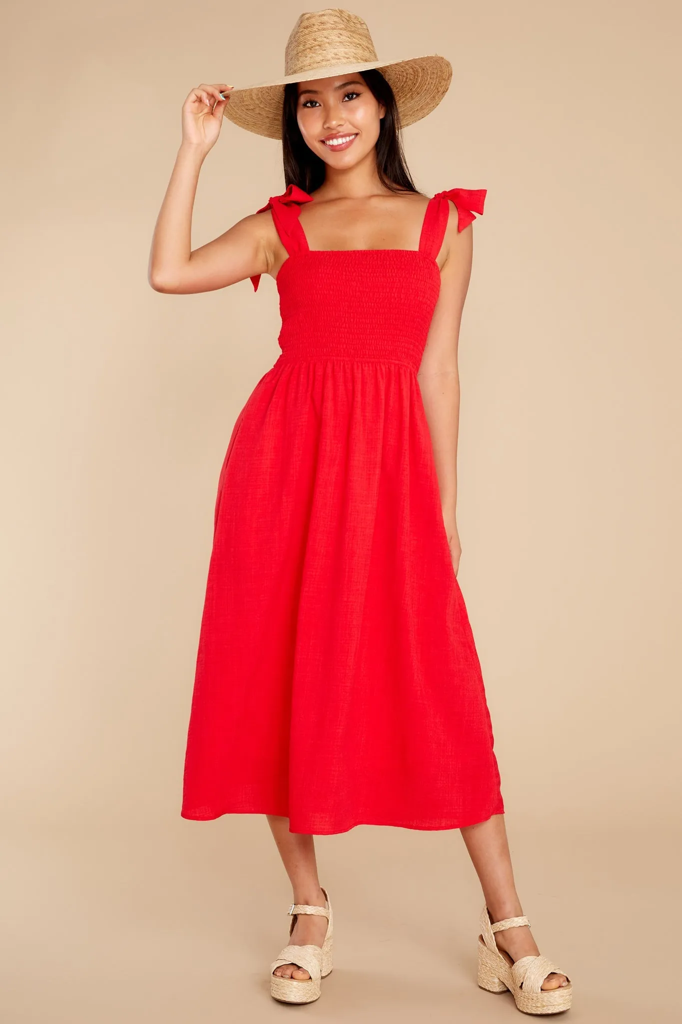 Falling For You Again Red Midi Dress