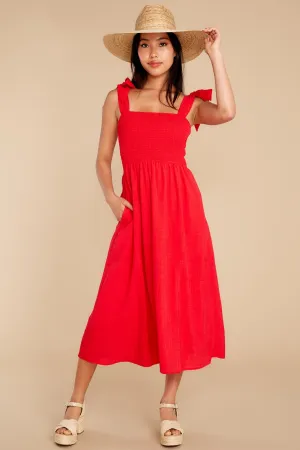 Falling For You Again Red Midi Dress