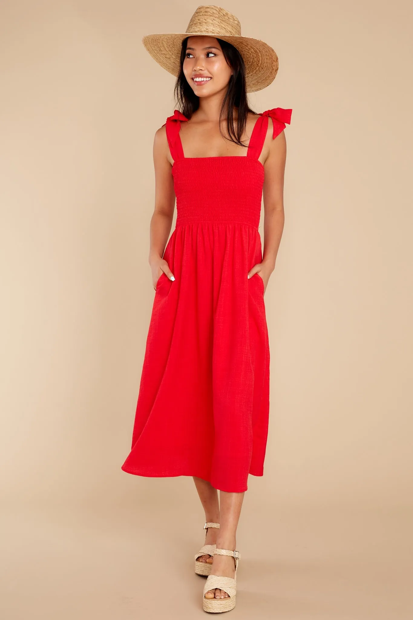 Falling For You Again Red Midi Dress