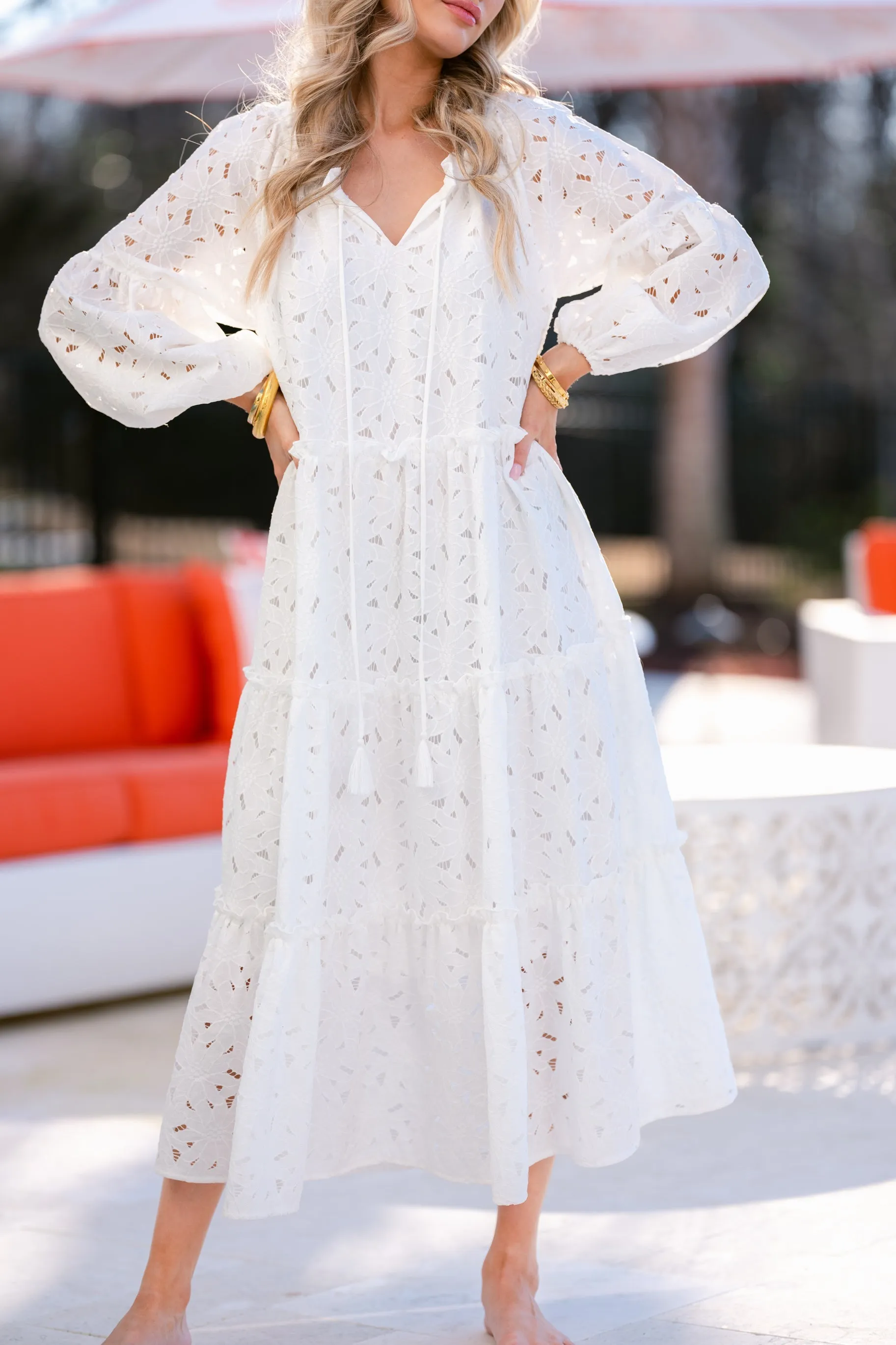 Far From Over White Floral Eyelet Maxi Dress