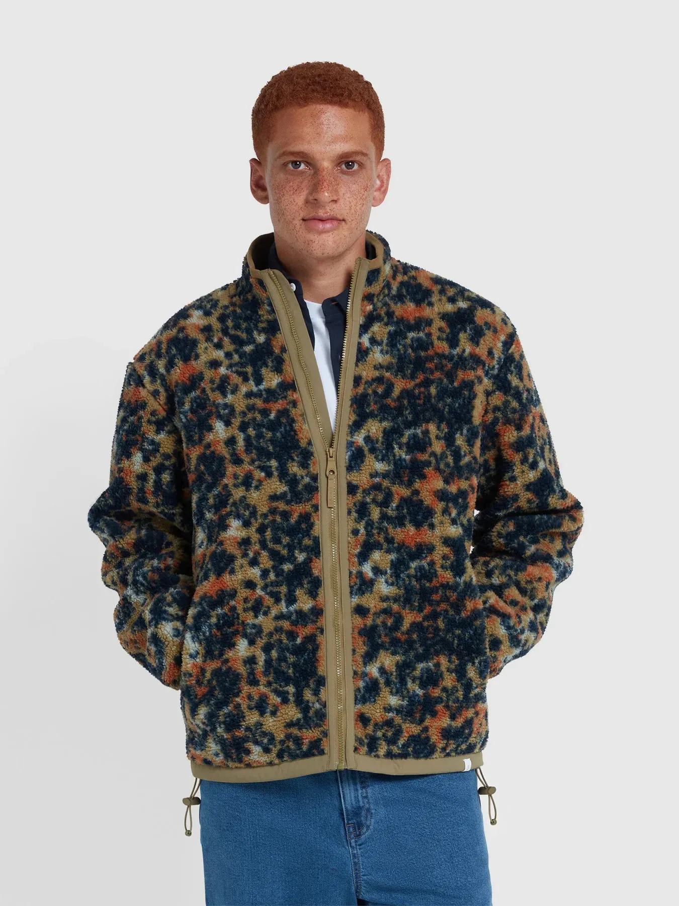 Farah Crown Camo Fleece Sweatshirt In True Khaki