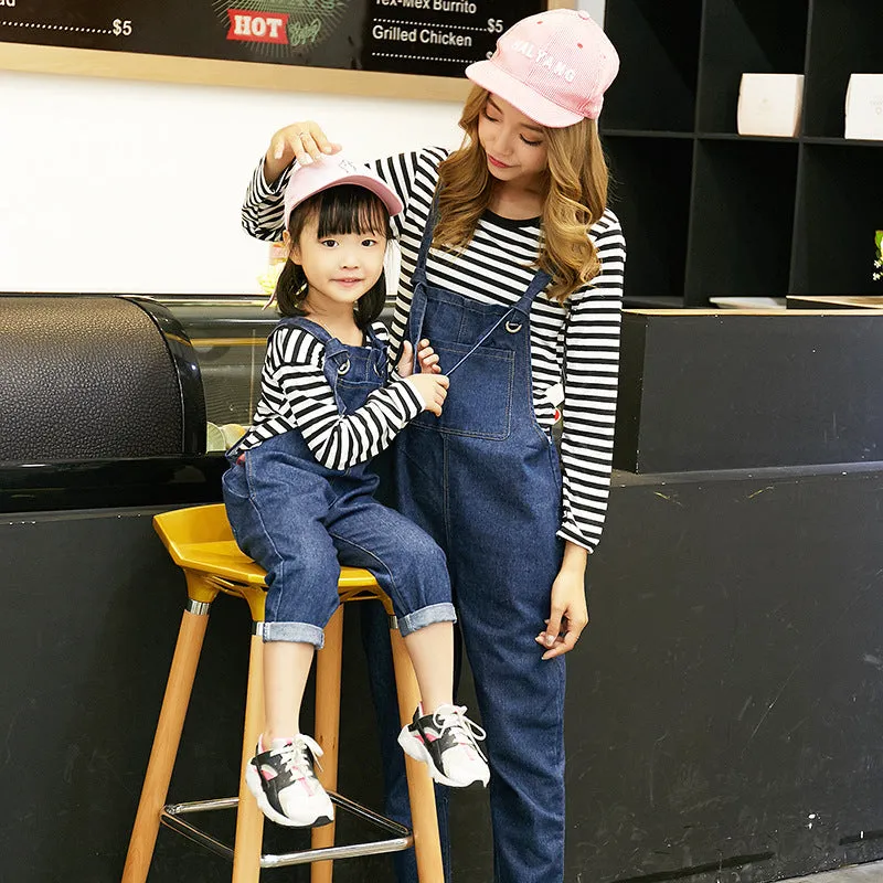 Fashion mother and daughter jeans with straps