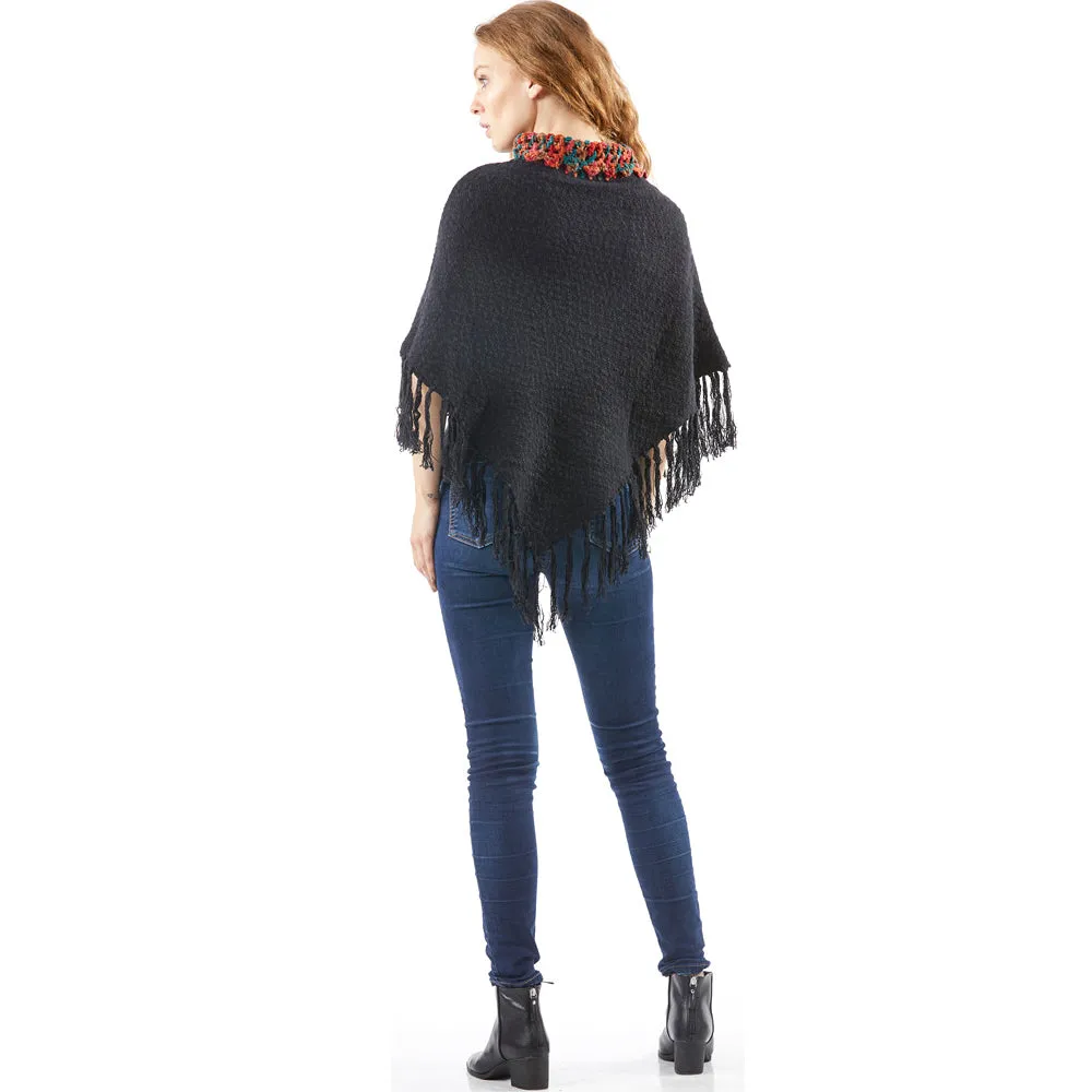 Fashion Women Poncho Embroidery Shawls Knit Sweater Sleeveless Cloak