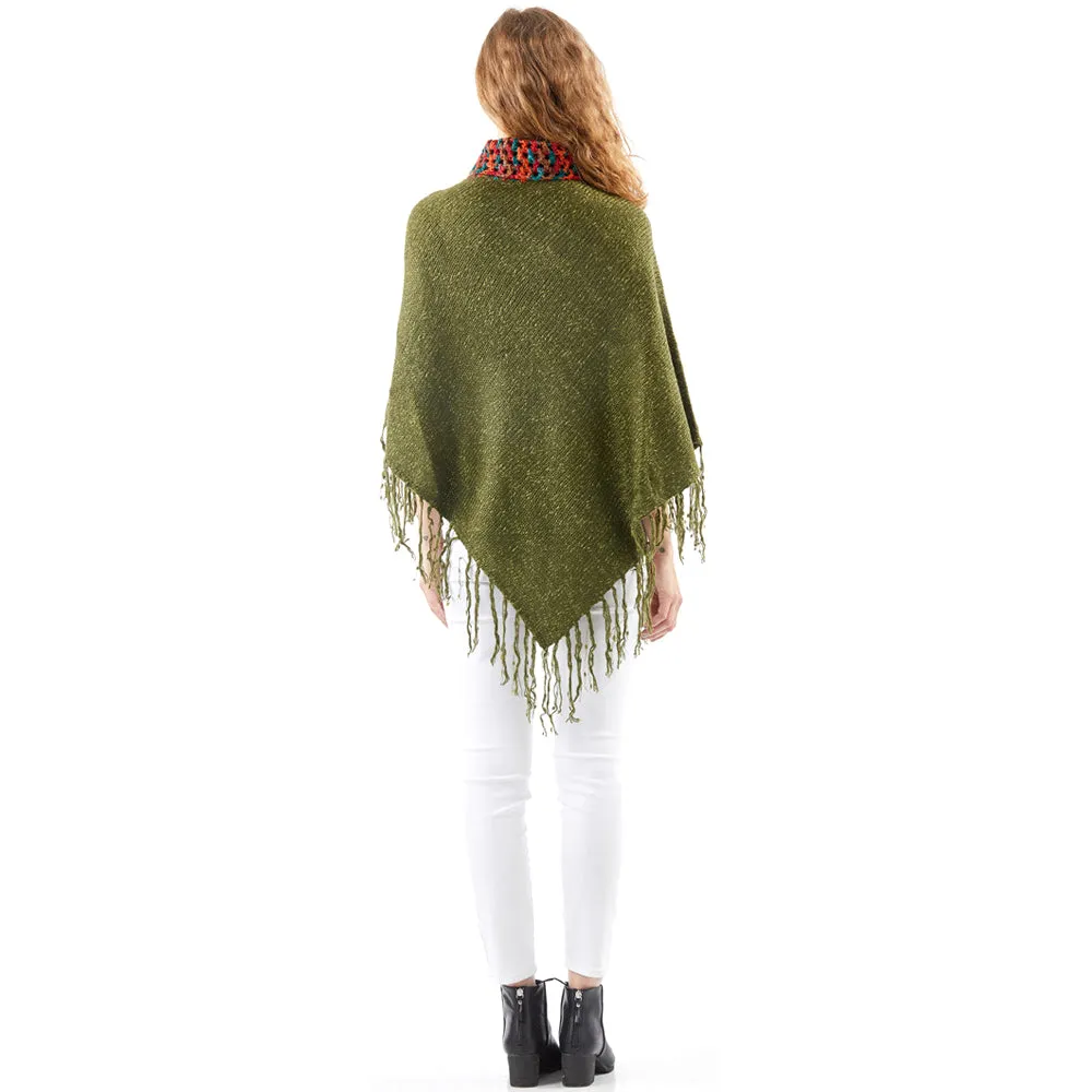 Fashion Women Poncho Embroidery Shawls Knit Sweater Sleeveless Cloak