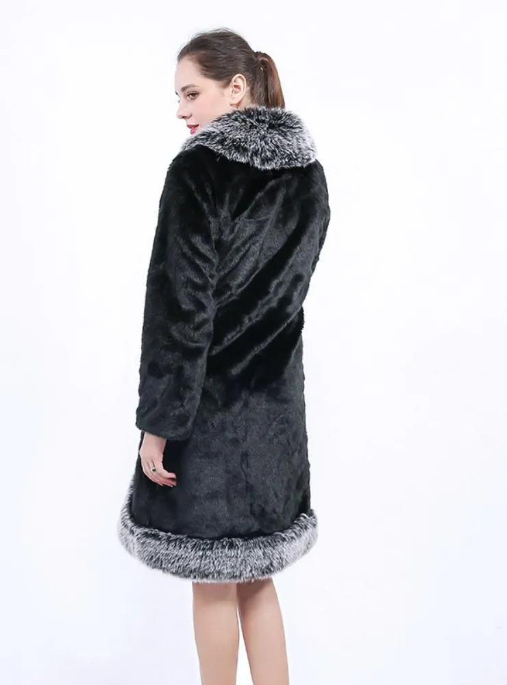 Female Black Faux Fur Long Coat Mink Coat Fox Fur