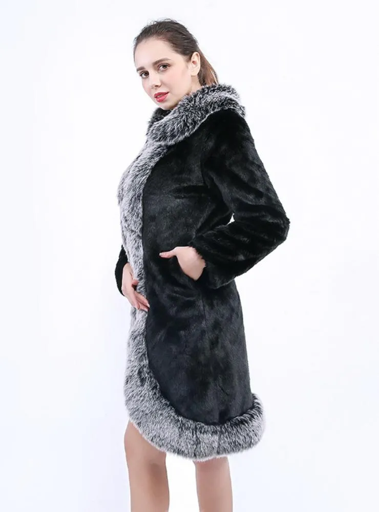 Female Black Faux Fur Long Coat Mink Coat Fox Fur