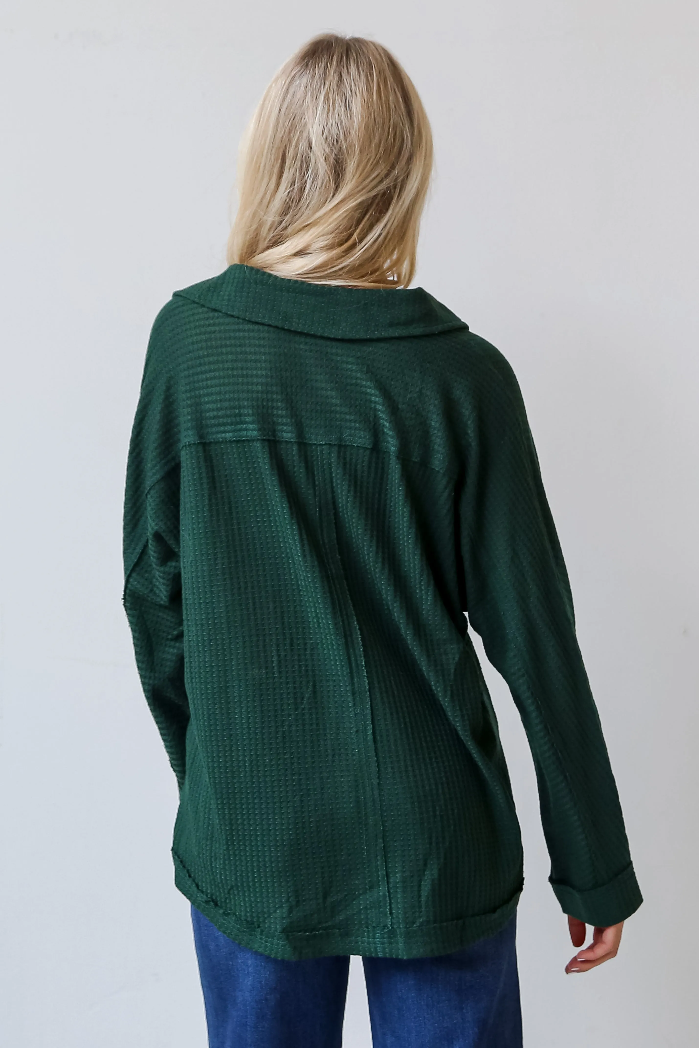 FINAL SALE - Always Together Hunter Green Waffle Knit Henley Top - DOORBUSTER