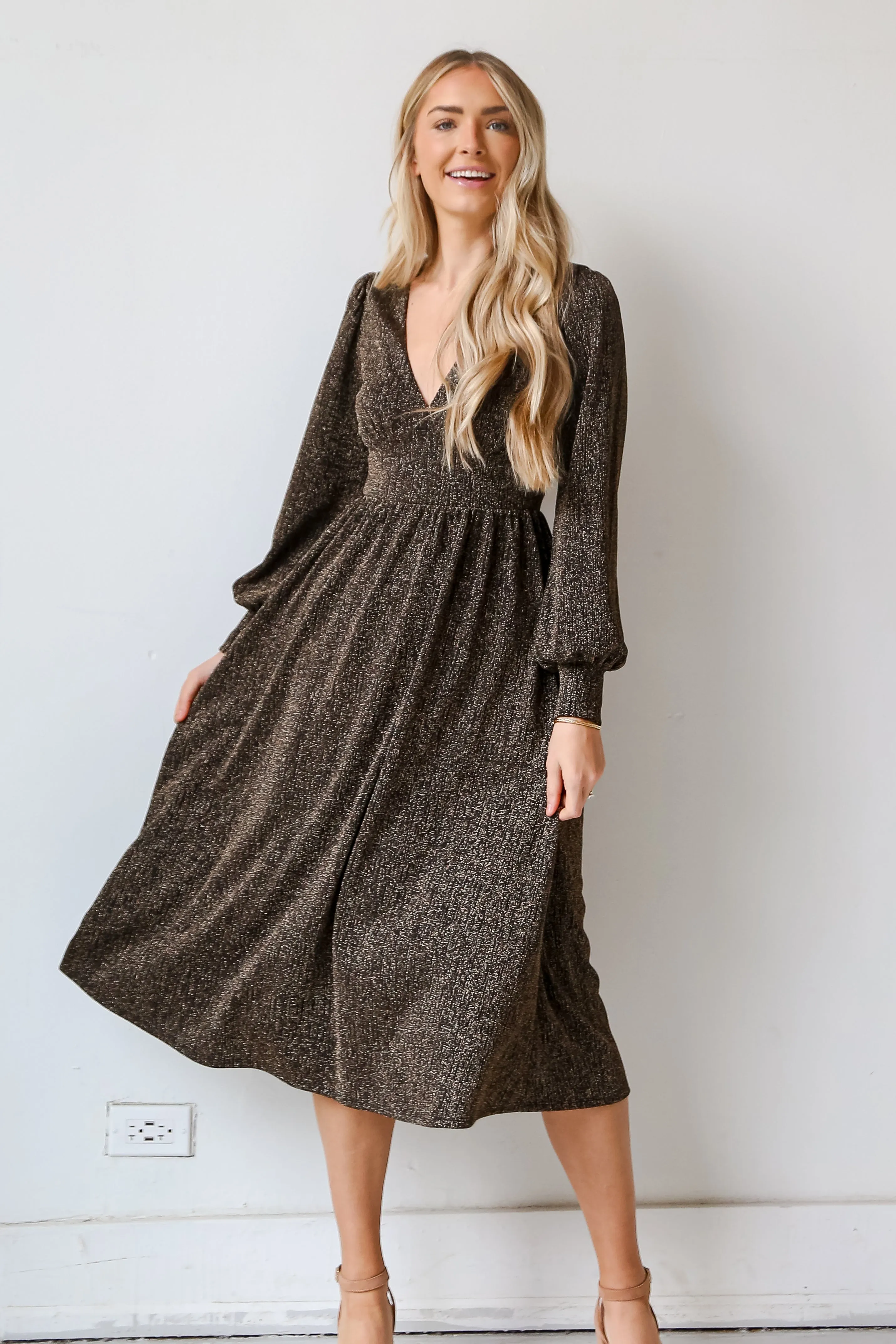 FINAL SALE - Glamorous Glitz Black Metallic Midi Dress