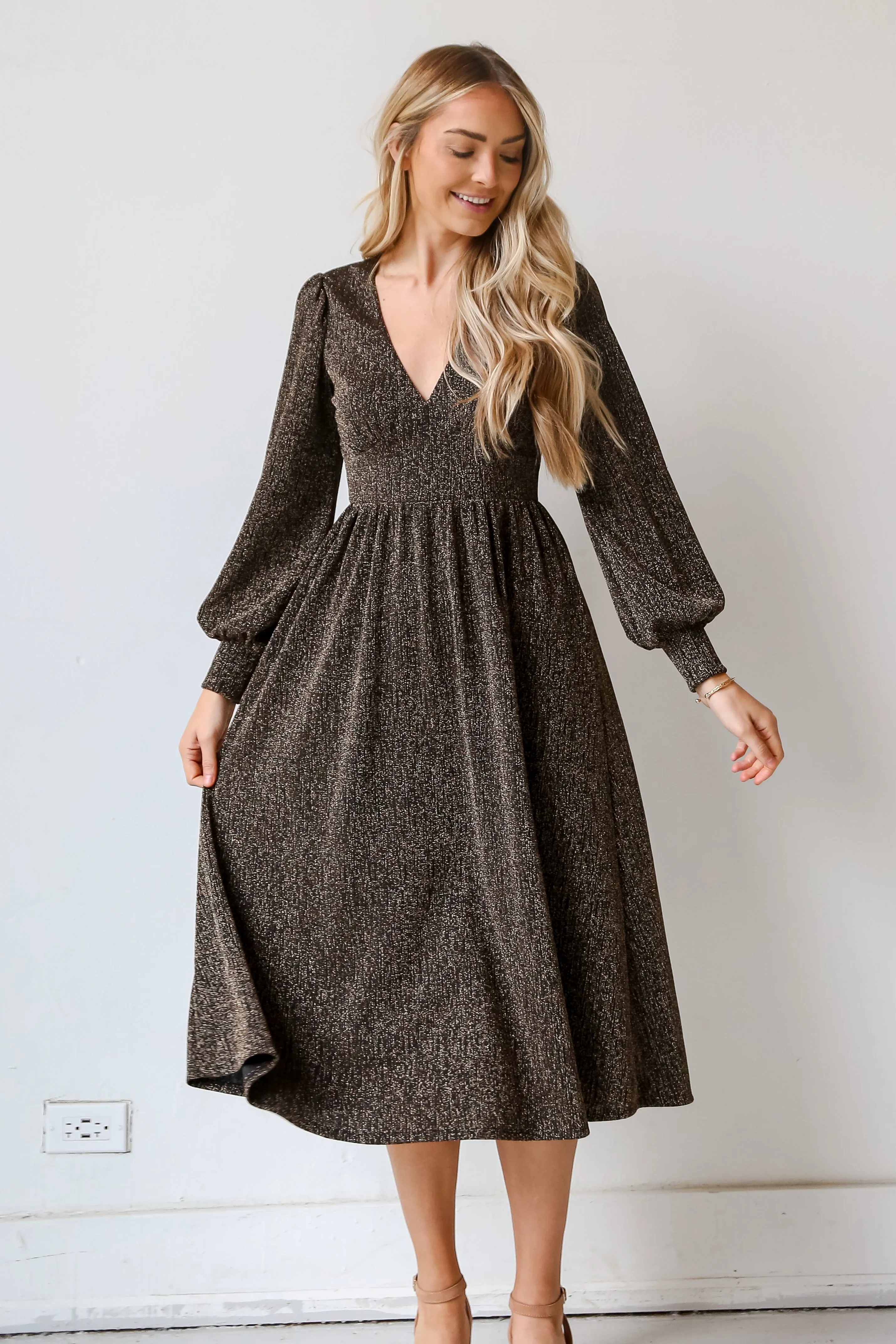 FINAL SALE - Glamorous Glitz Black Metallic Midi Dress