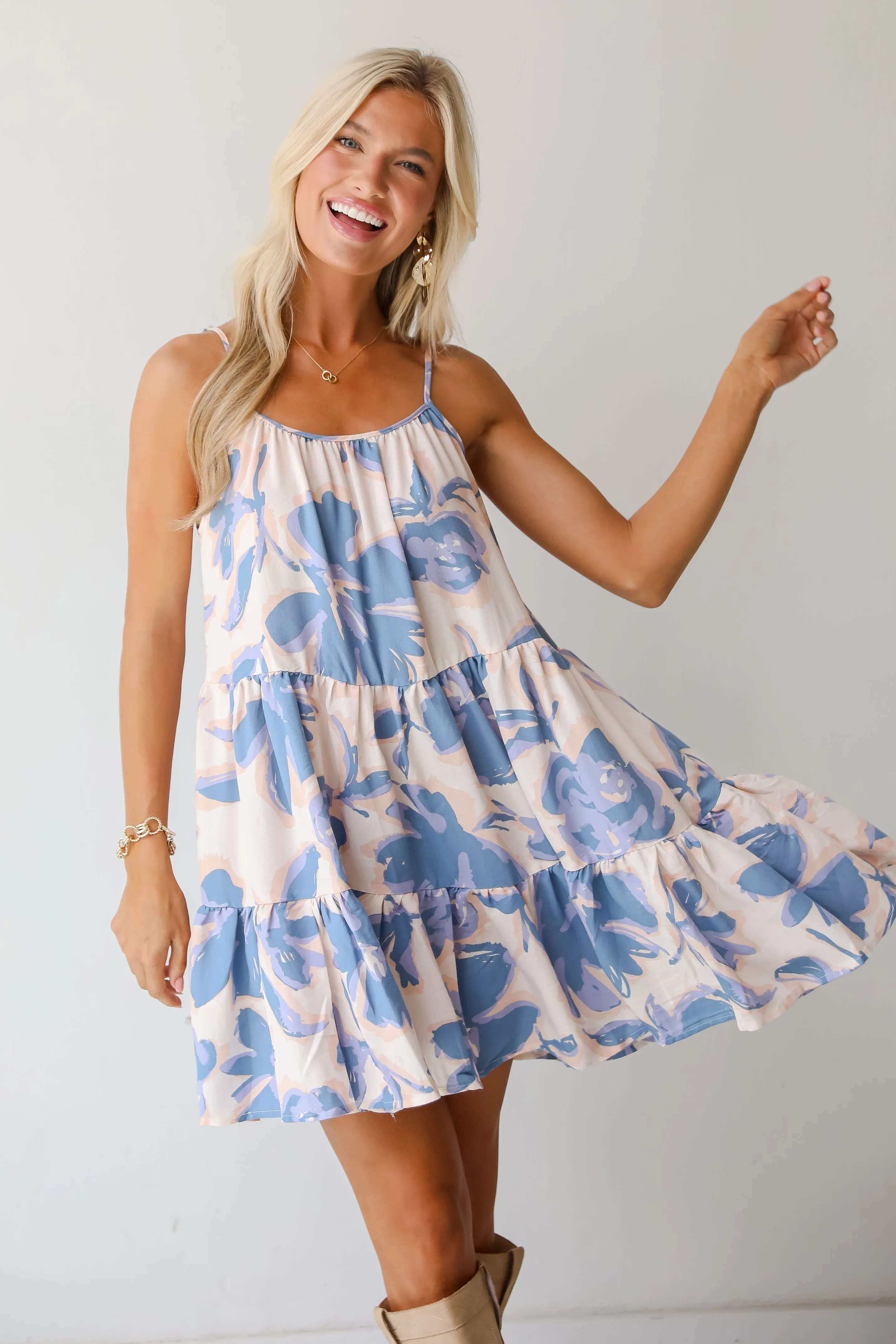 FINAL SALE - Season Of Blooms Blush Floral Tiered Mini Dress