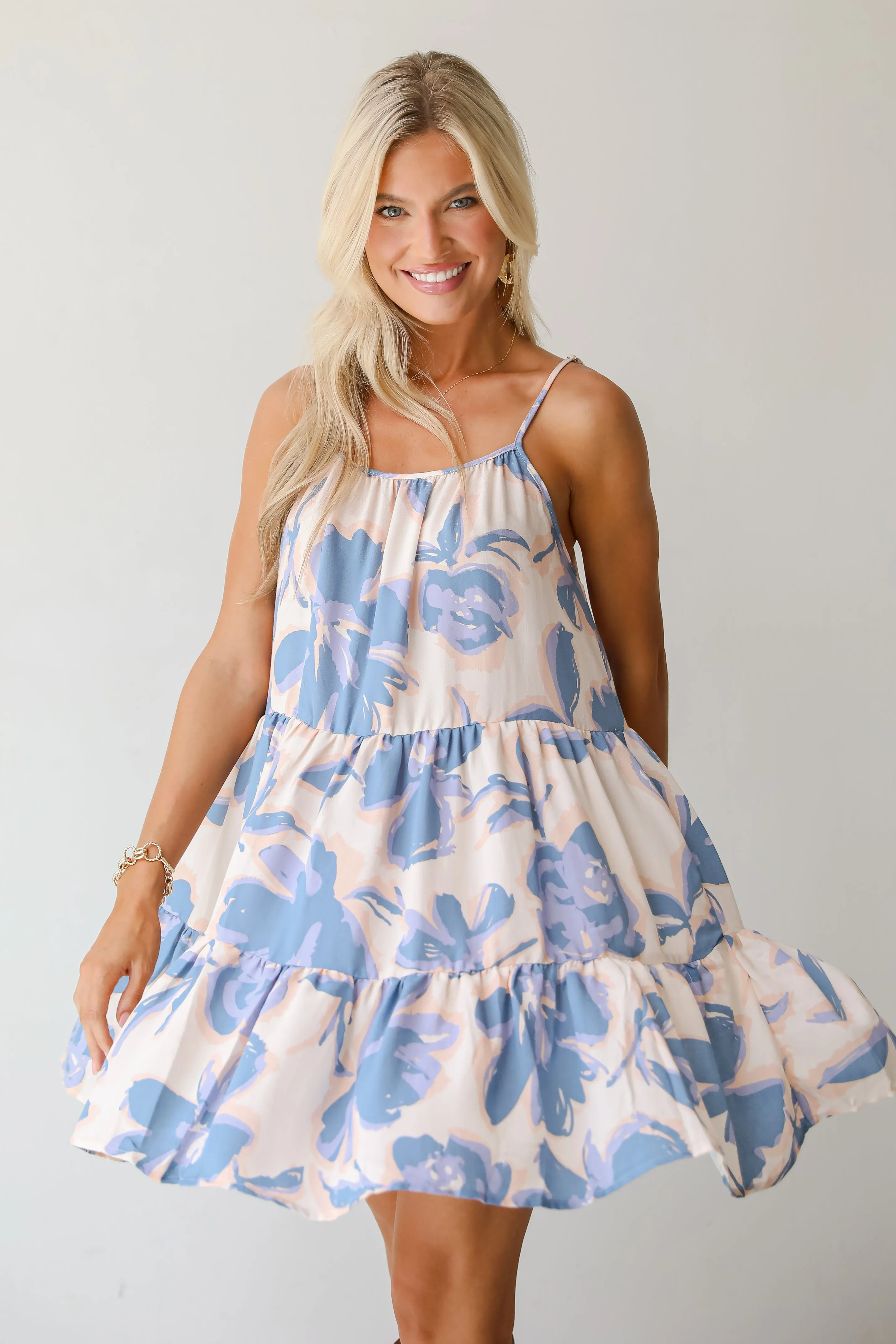 FINAL SALE - Season Of Blooms Blush Floral Tiered Mini Dress