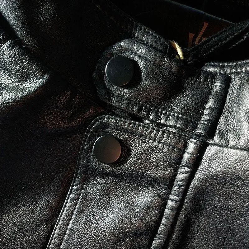 Fleece-Lined Thickened Lamb Warmth Leather Jacket