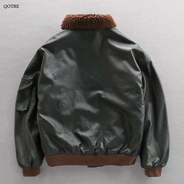 Fleece-Lined Thickened Lamb Warmth Leather Jacket