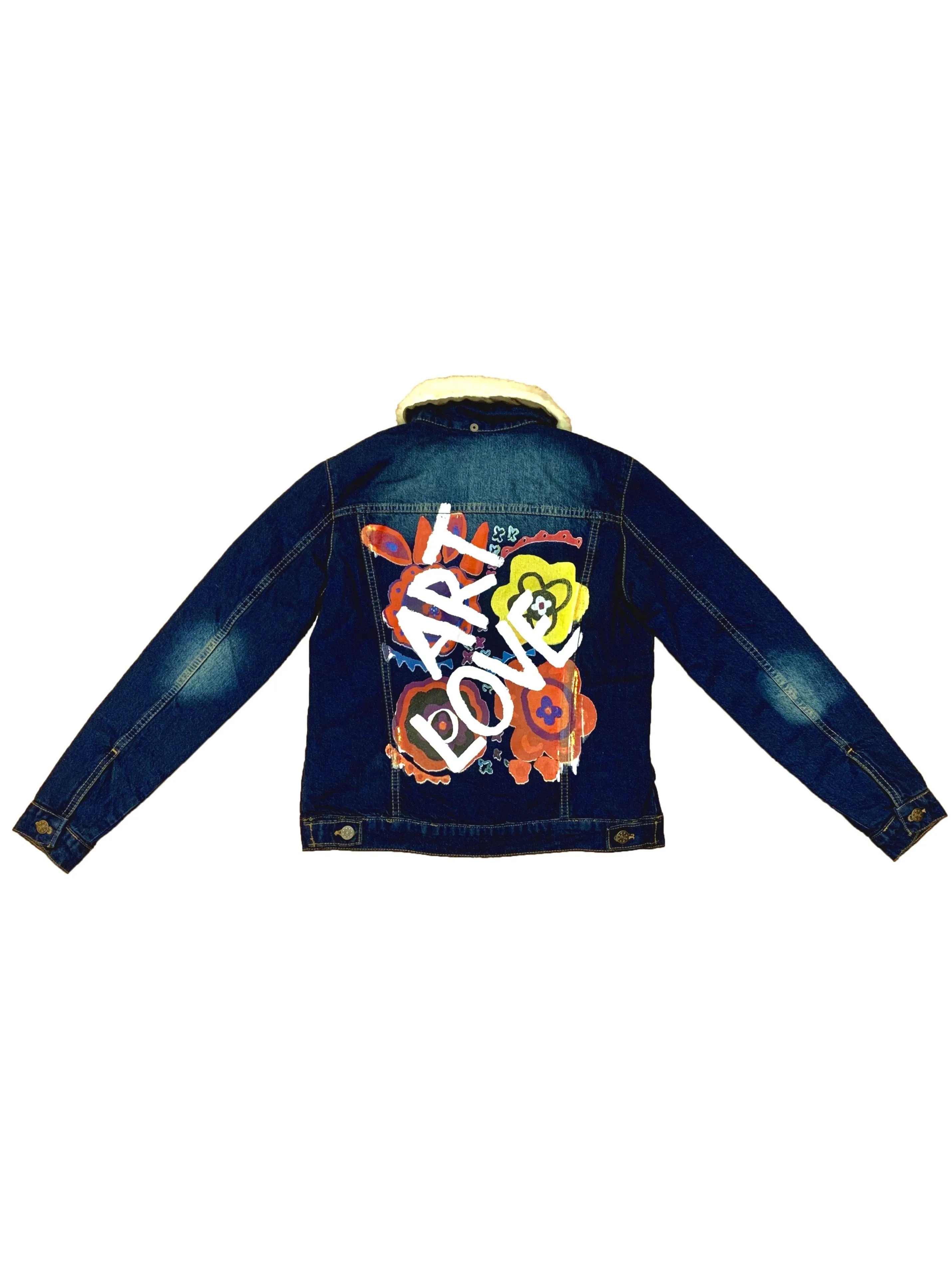 Floral Denim Jacket w/ Faux Shearling Collar