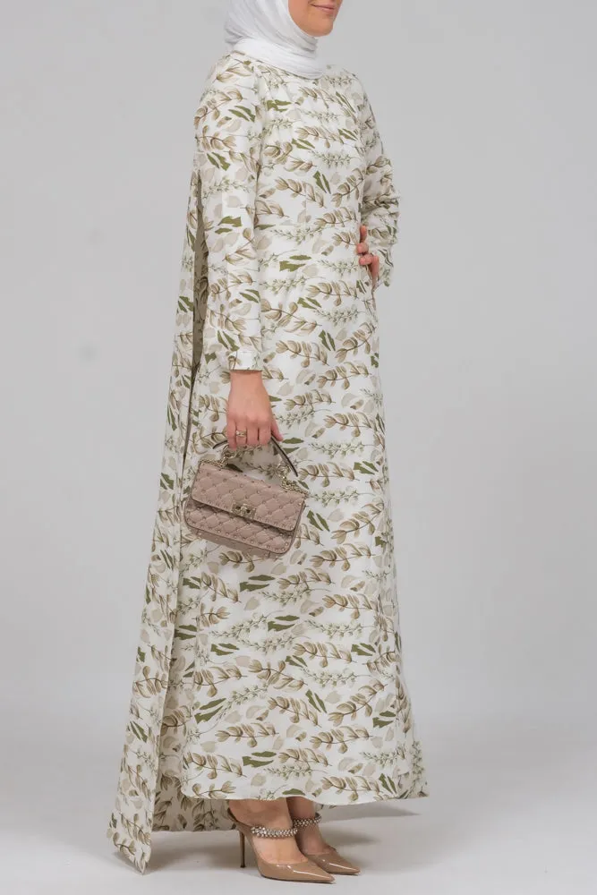 Frock allover pelerine maxi dress with long cape detail in green floral print