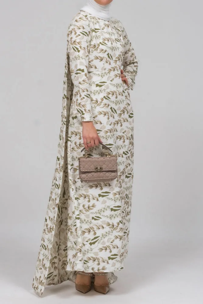 Frock allover pelerine maxi dress with long cape detail in green floral print