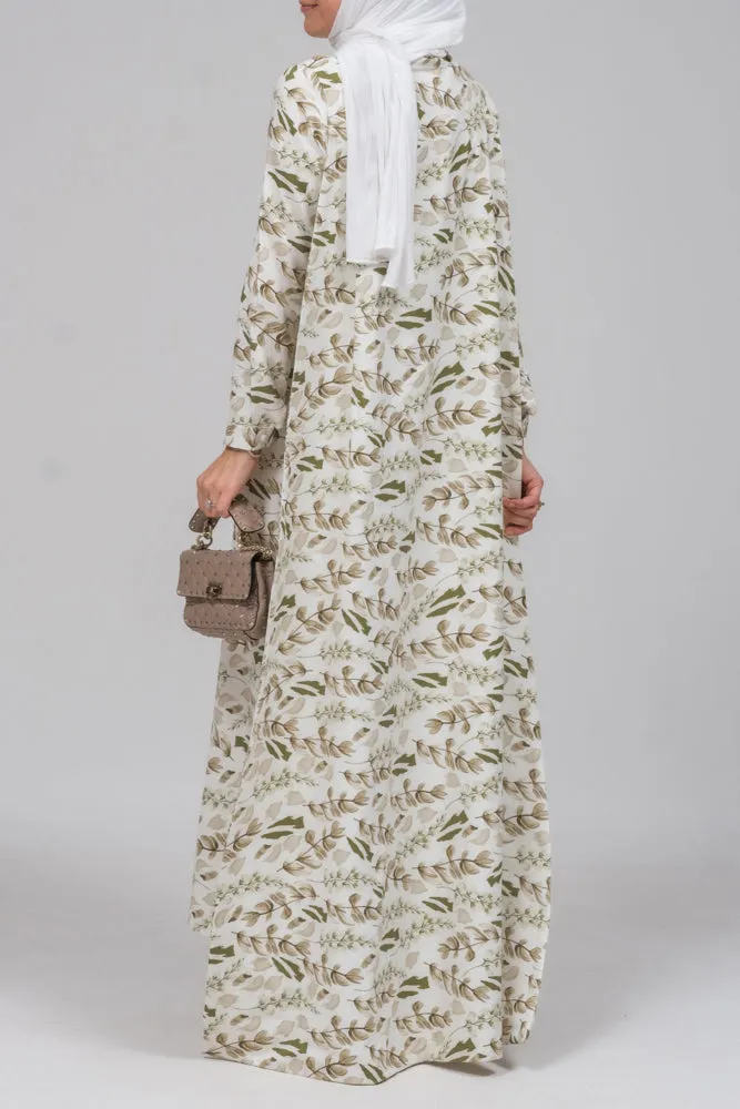 Frock allover pelerine maxi dress with long cape detail in green floral print