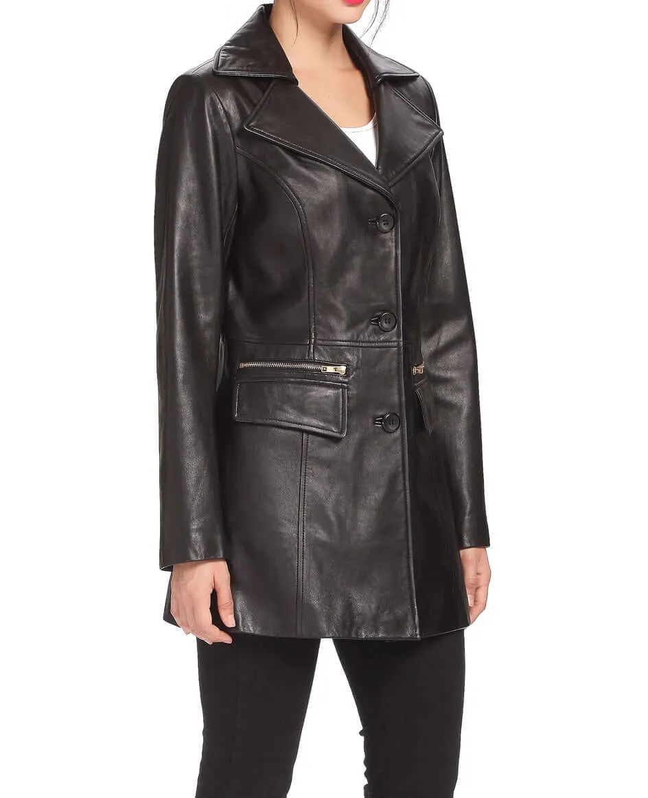 Fully Handmade Products Prepared From Genuine Leather Black Color Coat, Women Black Long Coat Style