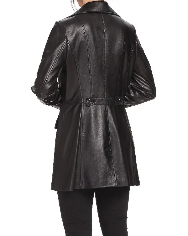 Fully Handmade Products Prepared From Genuine Leather Black Color Coat, Women Black Long Coat Style