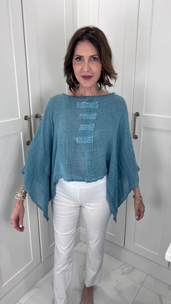 Hallie Crinkle Linen Patch 3/4 Sleeve Top (BQ179)