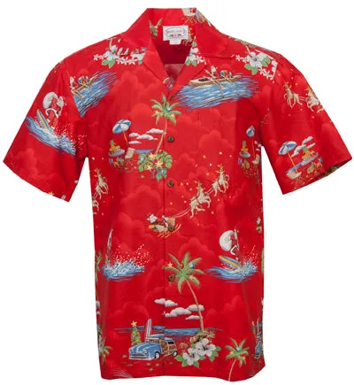 Hawaiian Christmas Mens Shirt in Red