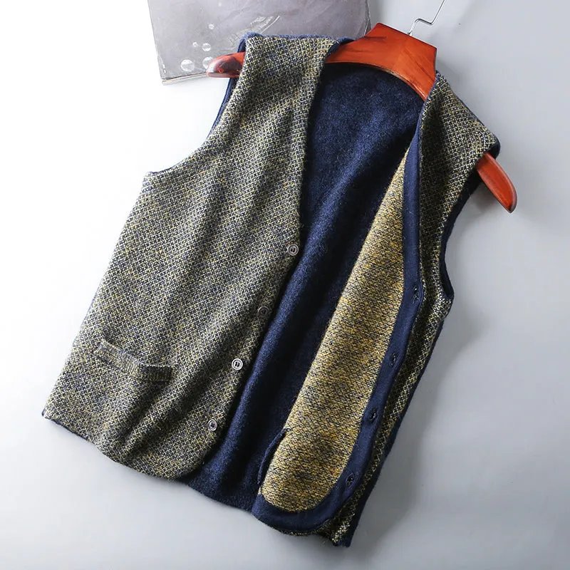 Heavy goods Italian order! Mohair   wool autumn and winter men's knitted cardigan sweater vest