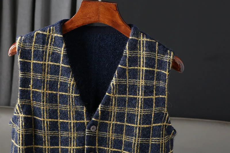 Heavy goods Italian order! Mohair   wool autumn and winter men's knitted cardigan sweater vest