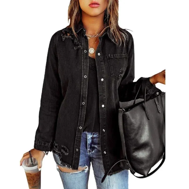 Hollow Out Denim Coat - Stylish and Cozy Winter Outerwear