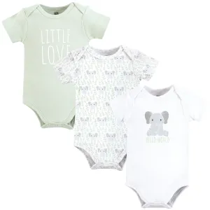 Hudson Baby Cotton Bodysuits, Hello World Elephant