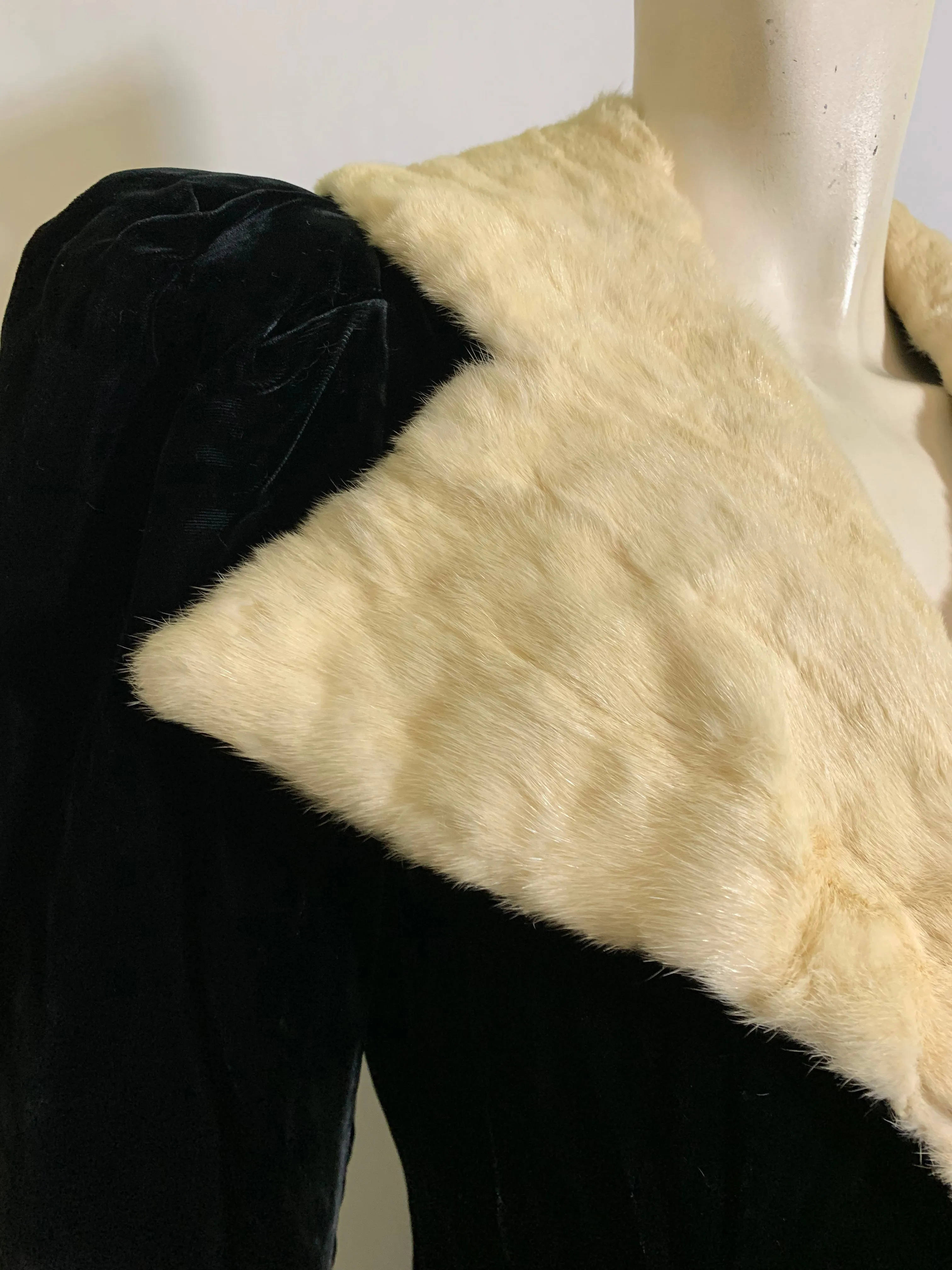 Iconic Black Velvet Princess Line Opera Coat with Ermine Collar circa 1930s